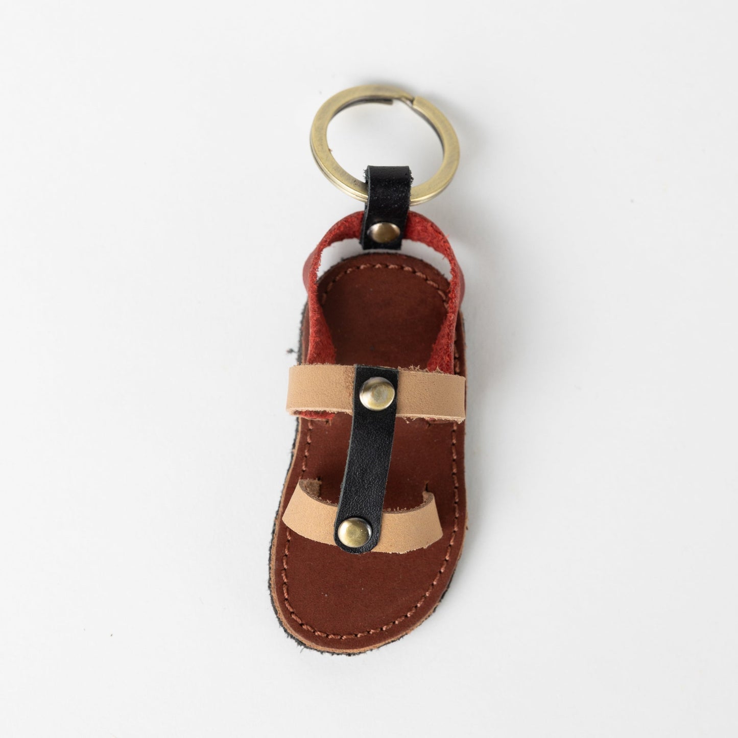 Keychain sandal M/3 leather/brass 3L blk/asst