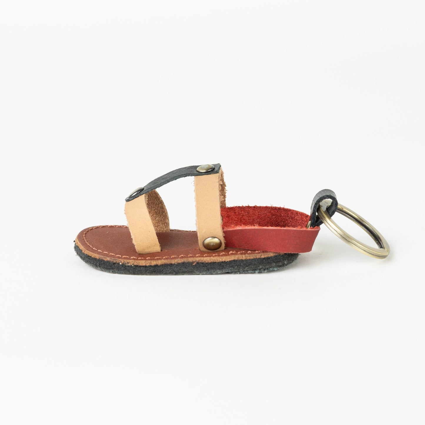 Keychain sandal M/3 leather/brass 3L blk/asst