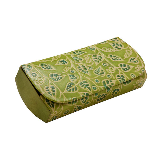 Glasses case vines embossed leather 6L green
