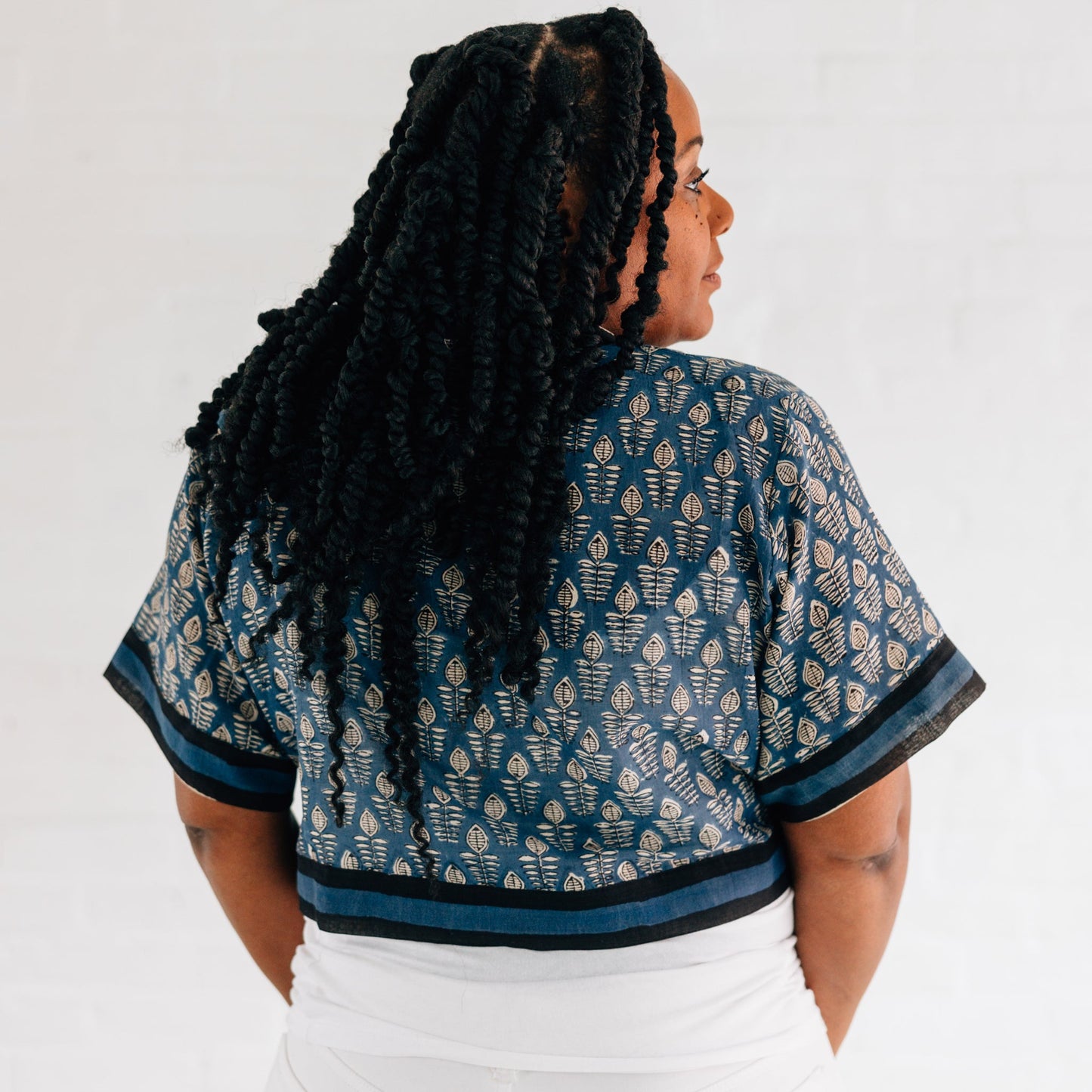 Shirt criss cross top cotton 17L blue/black