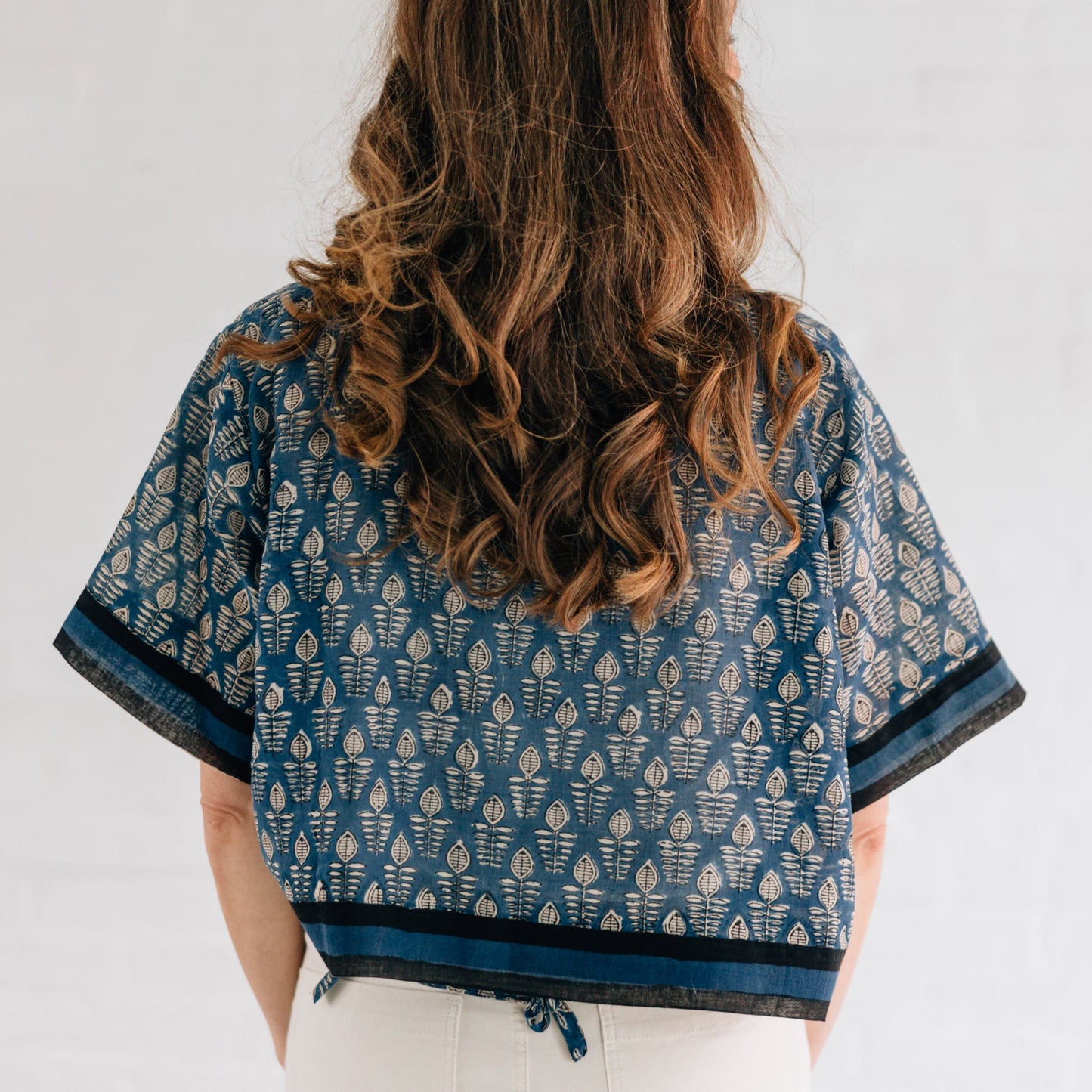 Shirt criss cross top cotton 17L blue/black