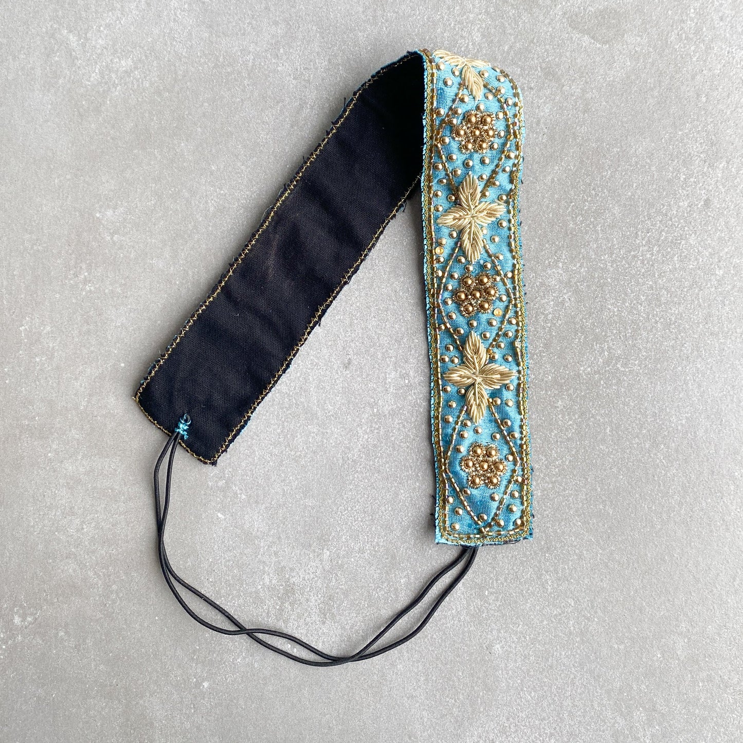 Headband beaded M/2 silk/glass 1.25W blu/gld/blk