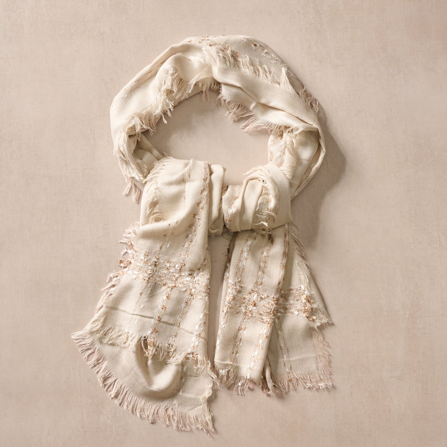 Scarf dashed knotted stripes viscos 70x22 tan