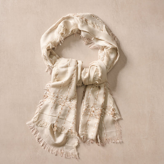 Scarf dashed knotted stripes viscos 70x22 tan