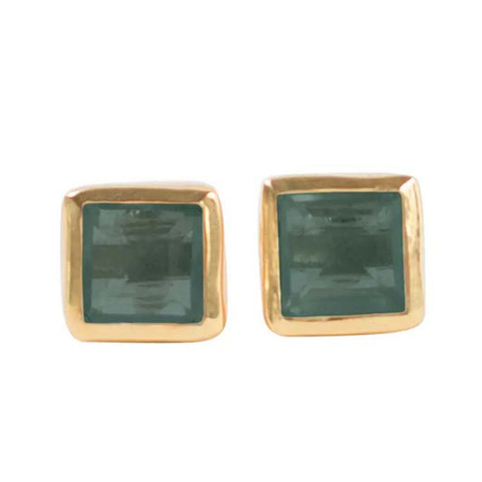 Earrings post tiny squars stone/metal .25sq