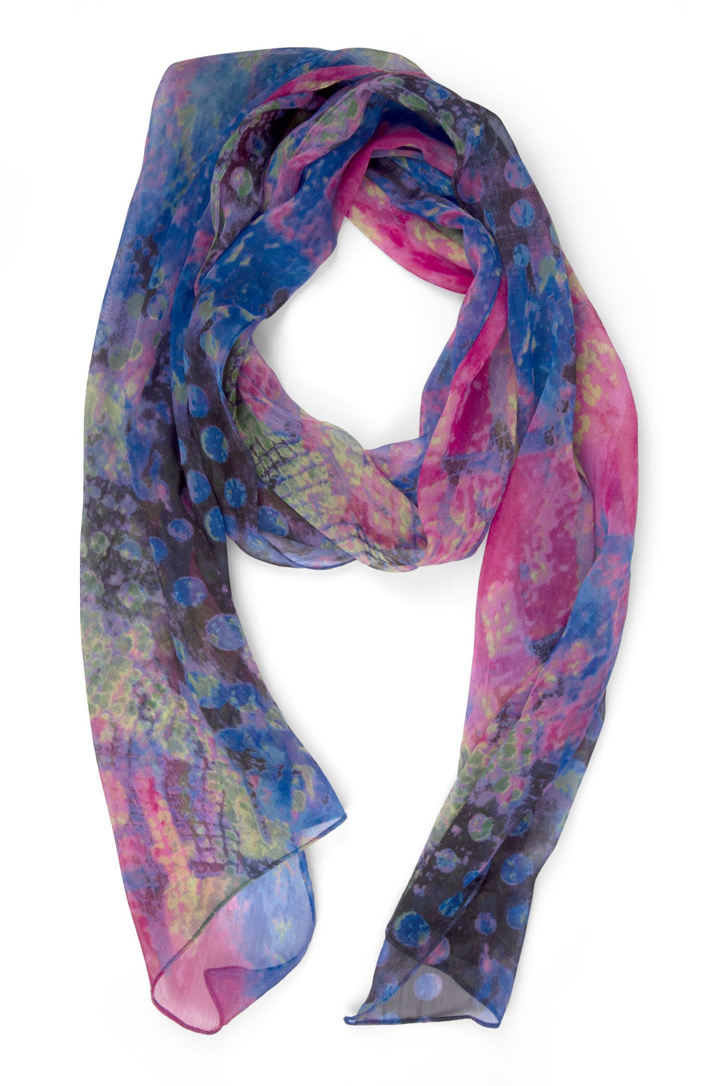 Scarf spots chiffon 72x14 blue/fch