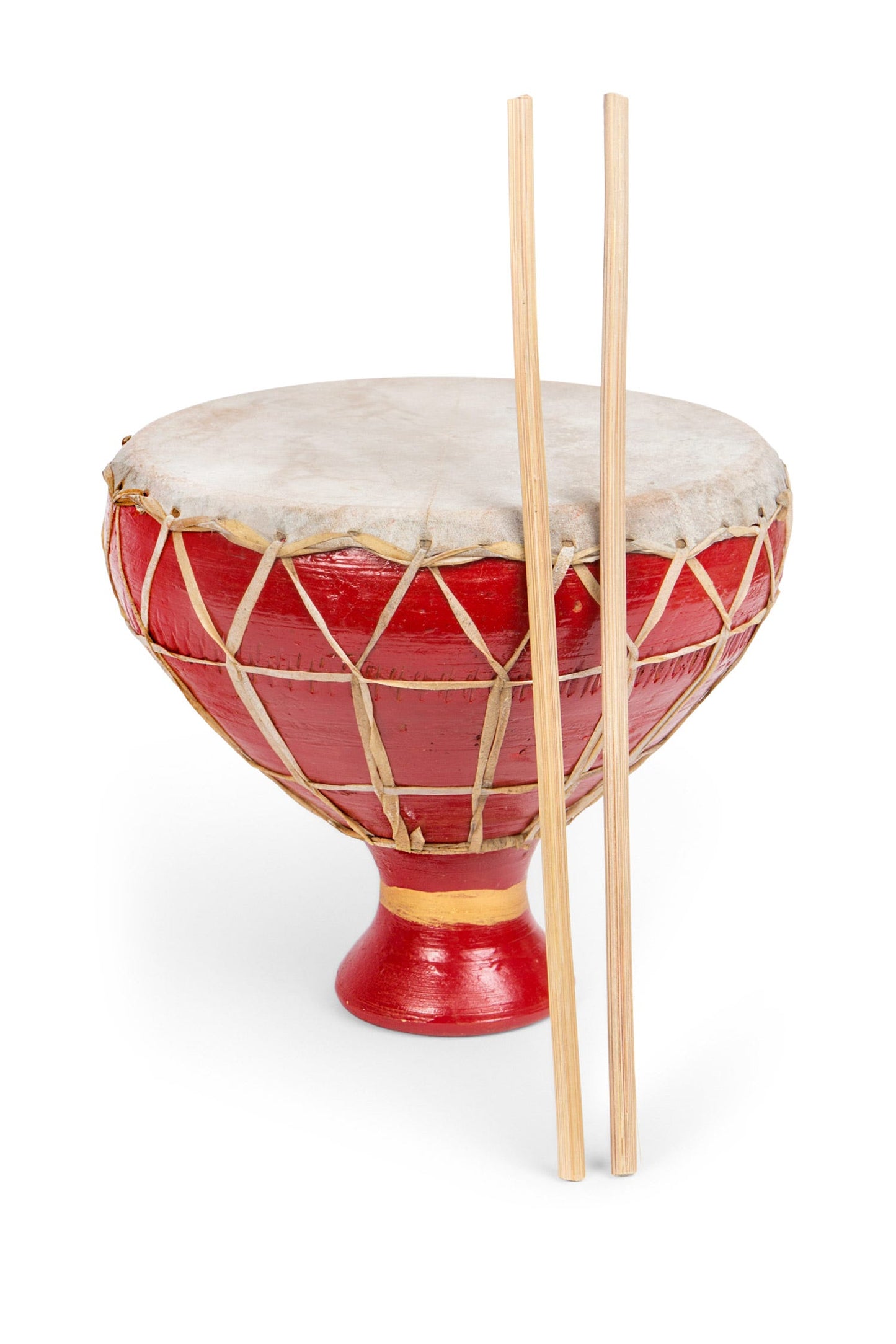 Drum footed ceramic/leather/bb 8Dx7H red/nat