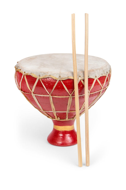 Drum footed ceramic/leather/bb 8Dx7H red/nat