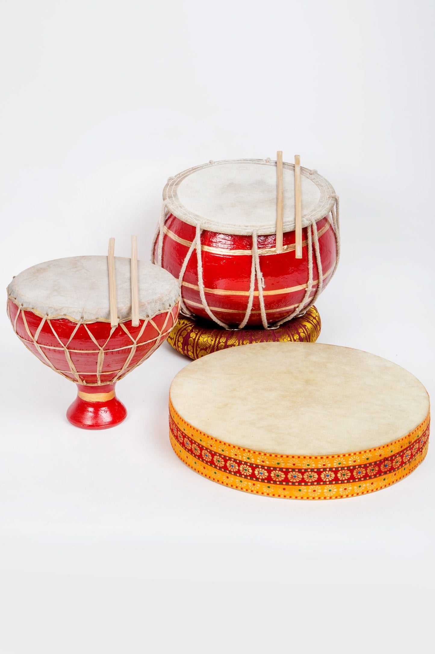 Drum footed ceramic/leather/bb 8Dx7H red/nat