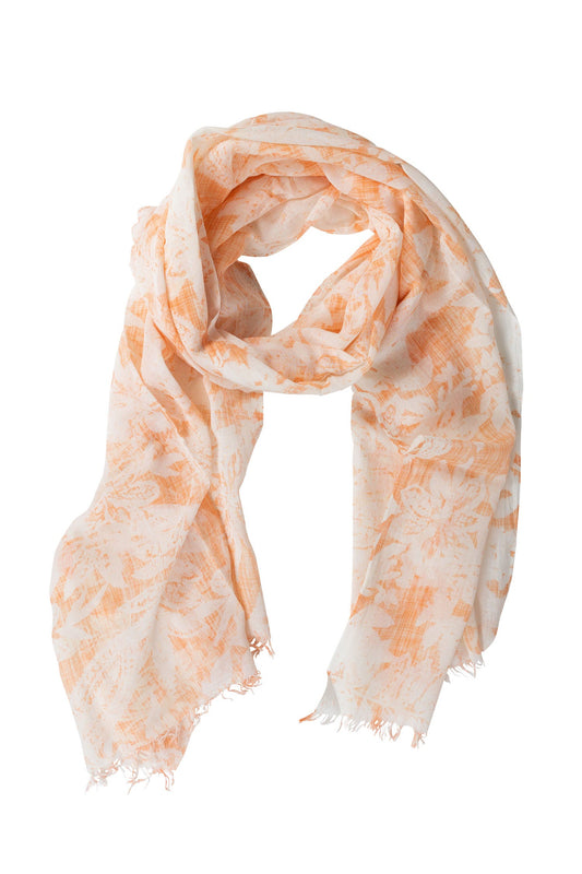 Scarf overall floral cotton 70x24 tangerine/white