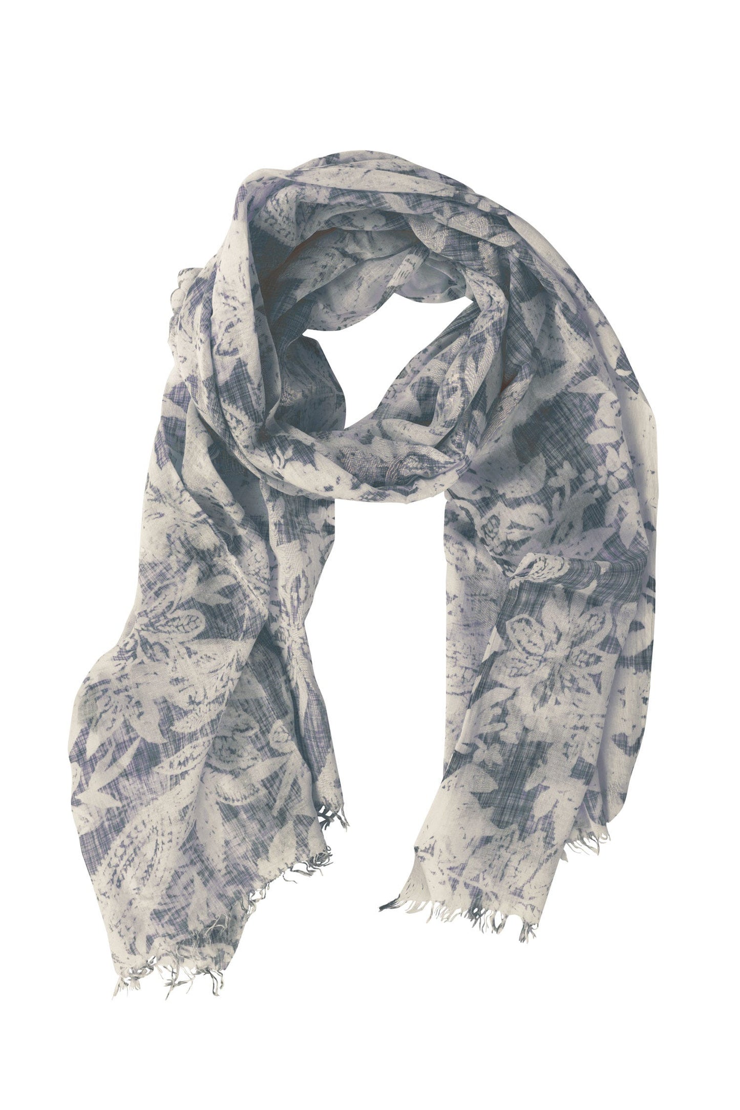 Scarf overall floral cotton 70x24 gray/white