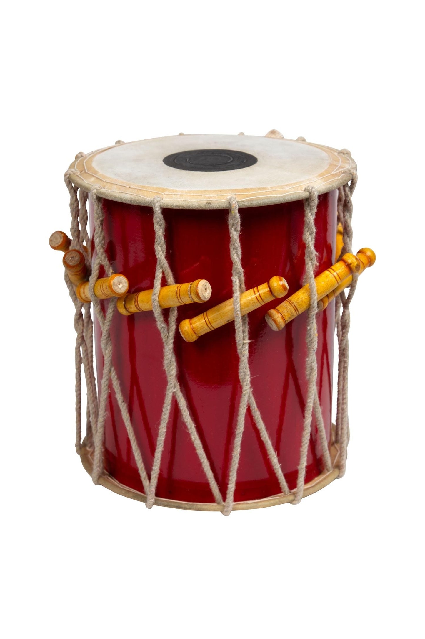 Drum double sided w/strap leather/wood 9Dx10H red