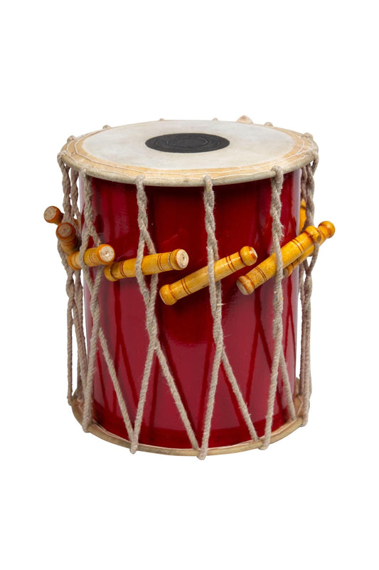Drum double sided w/strap leather/wood 9Dx10H red