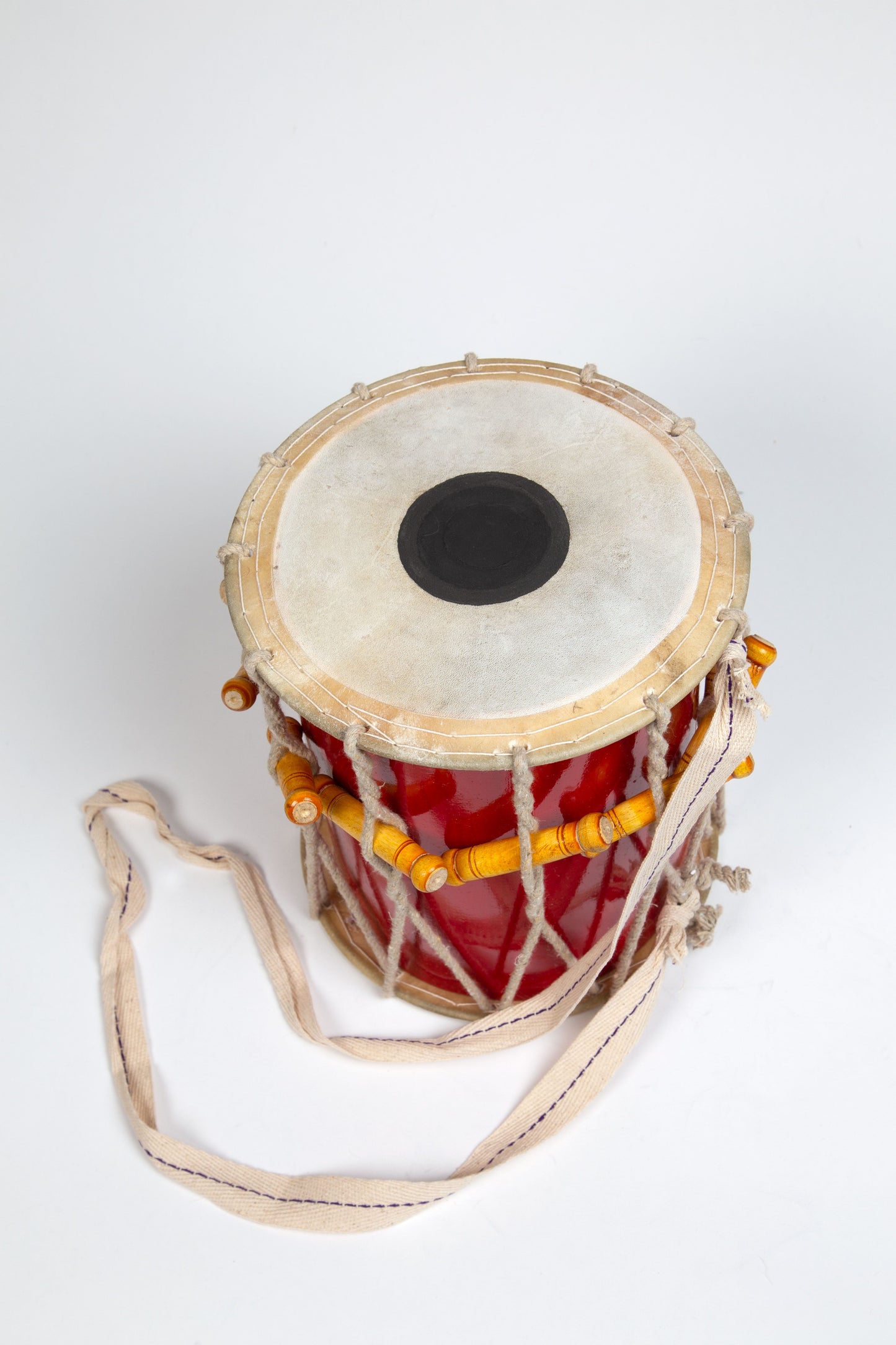 Drum double sided w/strap leather/wood 9Dx10H red
