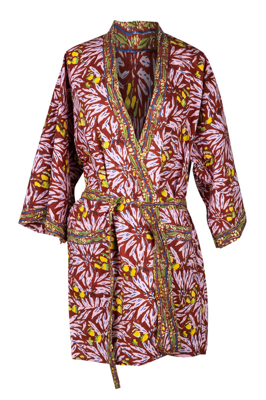 Bathrobe lg floral paradise cttn 36L red/pink/yel
