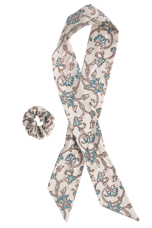 Hair scrunchie/tie s/2 M/3 block print cotton asst