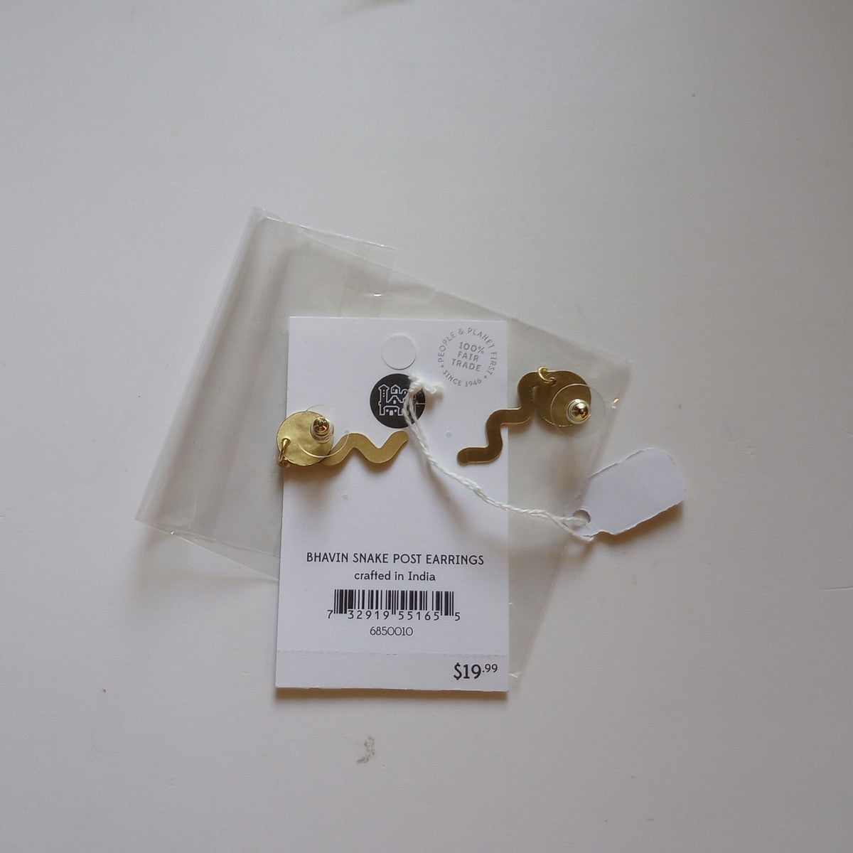 Earrings post snakes hammered brass 2L gold