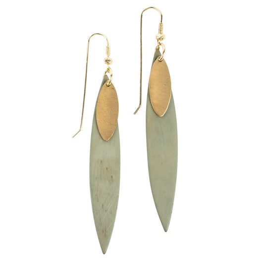 Earrings large/small layered ovals 3.5L olive/gold
