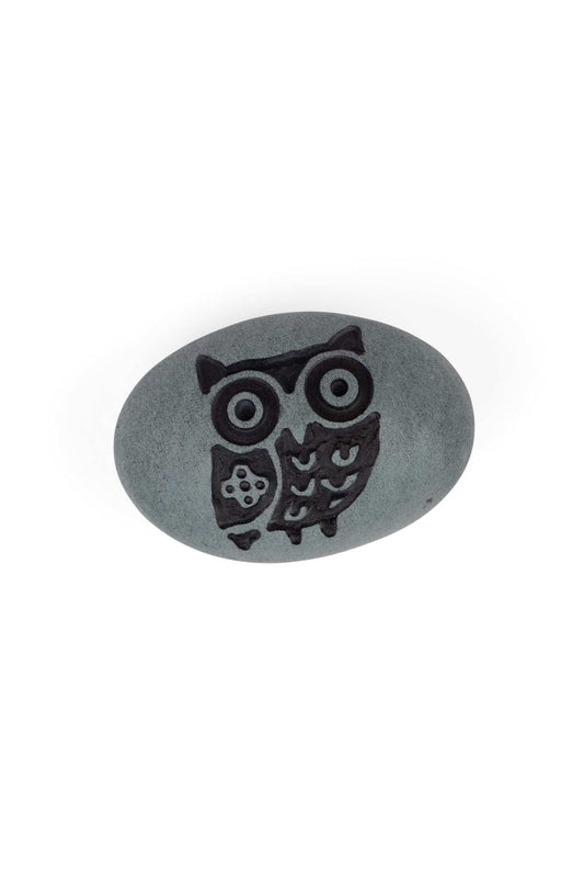 Paperweight owl M/5 carved stone 2x1.5 gray/black