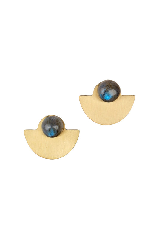 Earrings post half moon labradorite .75D br/gray