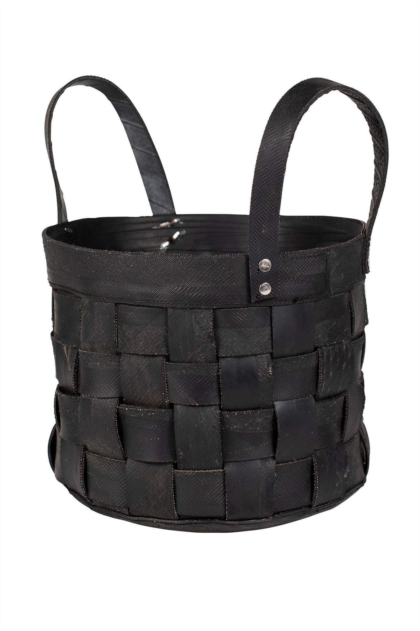 Tote w/handles woven recycled tire 12Dx10H black