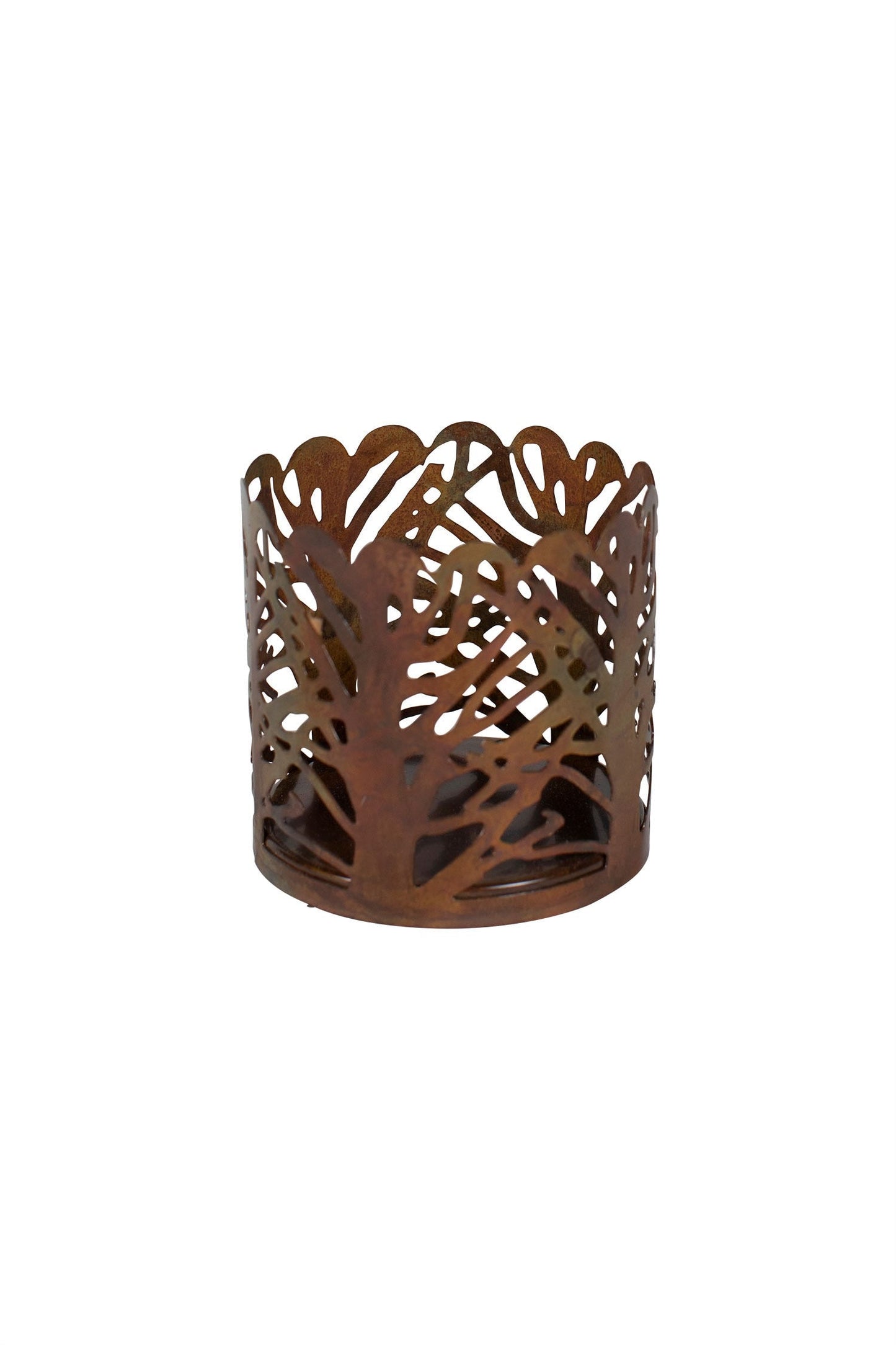 Candle holder crcl of trees M/2 mtl 2.5Dx2.5H cppr