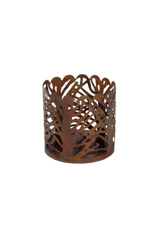 Candle holder crcl of trees M/2 mtl 2.5Dx2.5H cppr