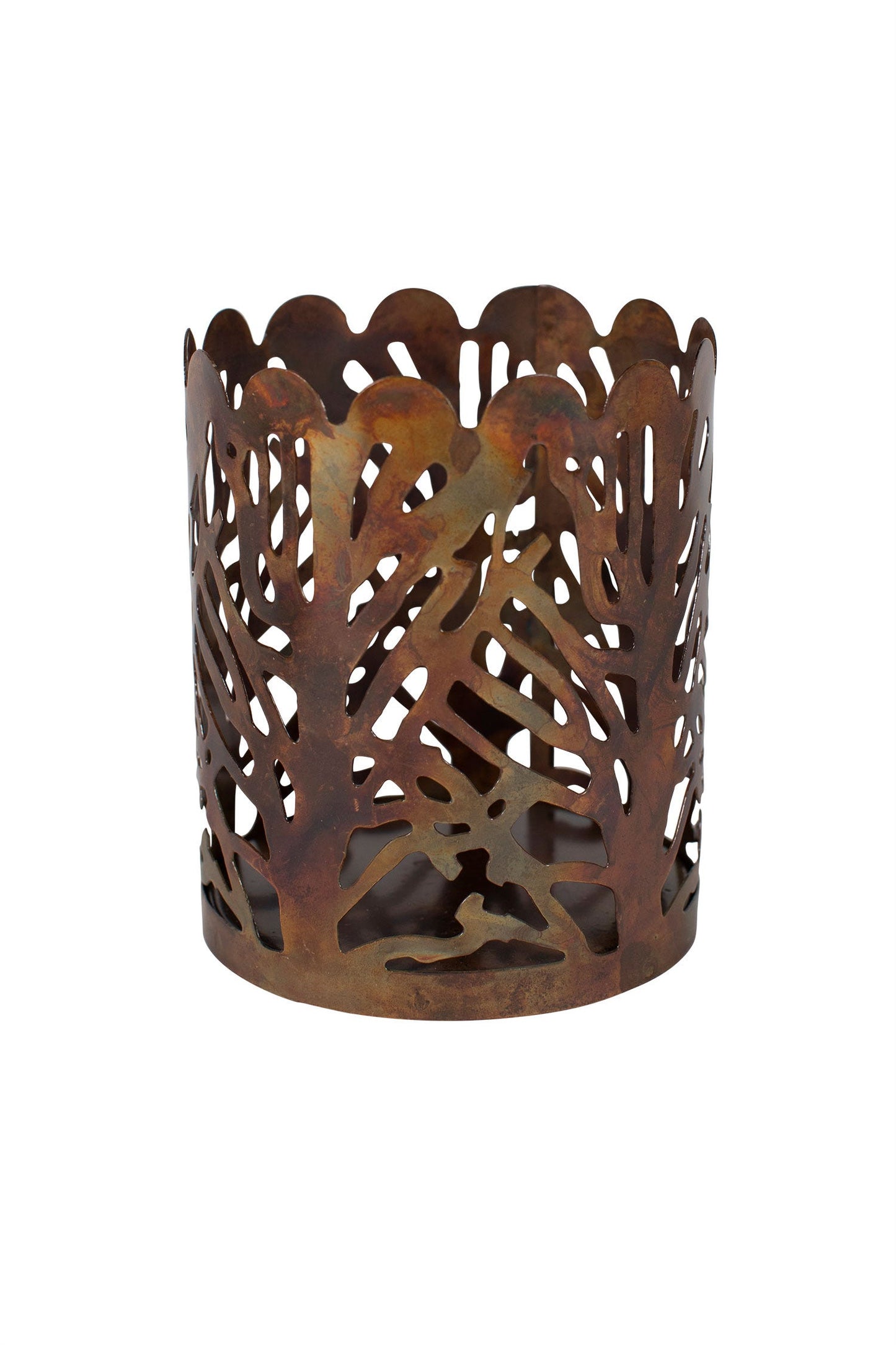 Candle holder crcl of trees mtl 3.5Dx4H copper