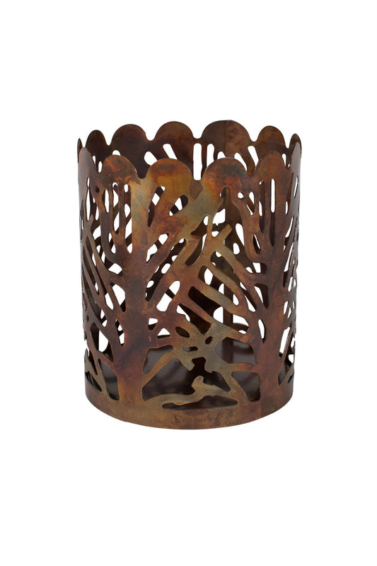 Candle holder crcl of trees mtl 3.5Dx4H copper