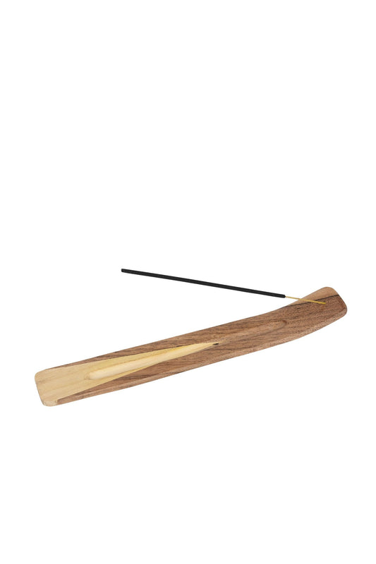 Incense holder curved acacia/haldu wood 10.5Lx1.5W