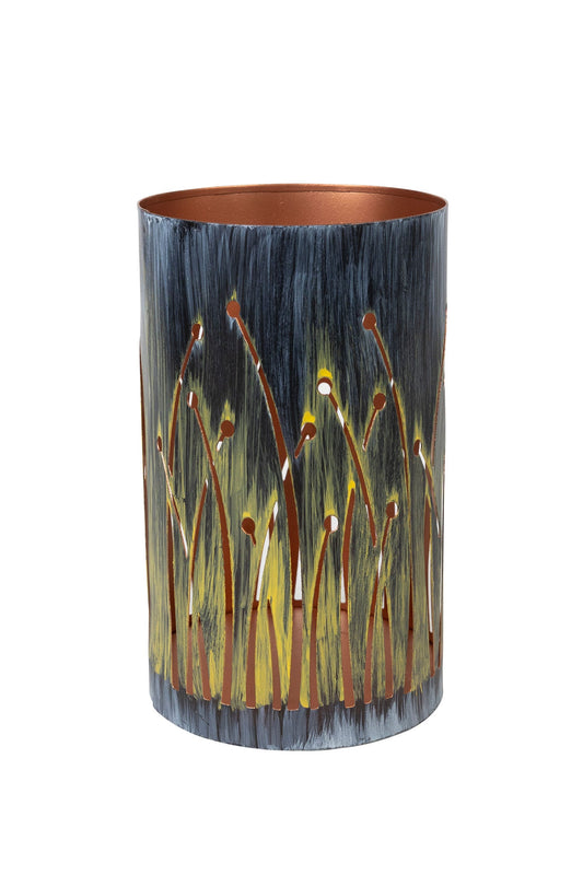 Candleholder seagrass iron 4.75Dx8H yel/gray
