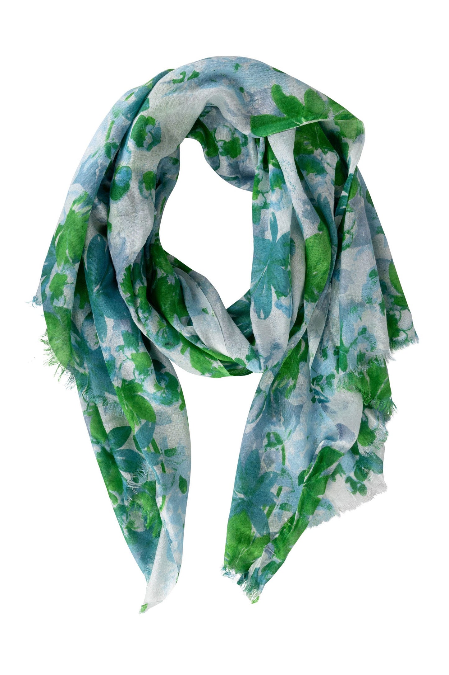 Scarf watercolor floral viscose 72Lx28 wht/grn/blu