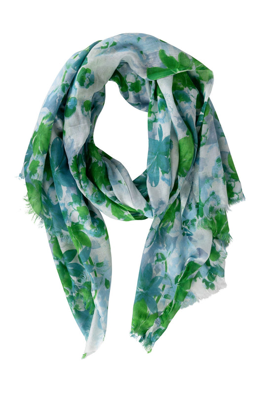 Scarf watercolor floral viscose 72Lx28 wht/grn/blu