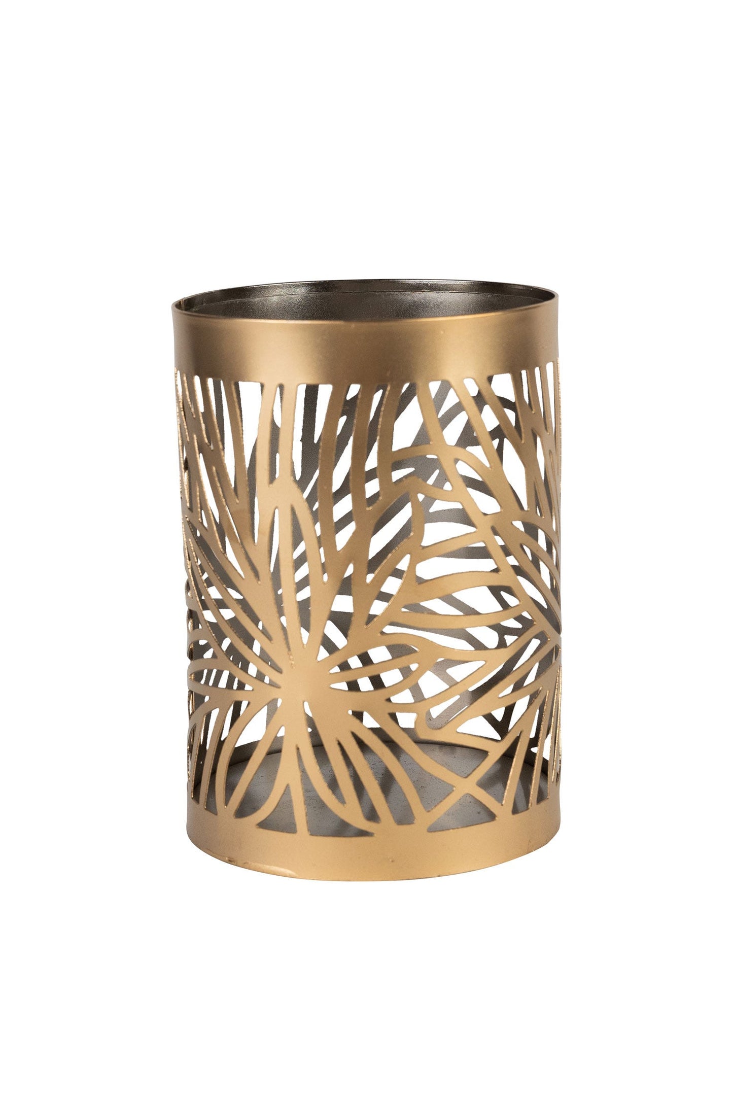 Candleholder open palm leaf iron 3.5Dx5H silv/gld
