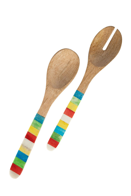 Salad servers s/2 bone inlay mango 11L brn/multi