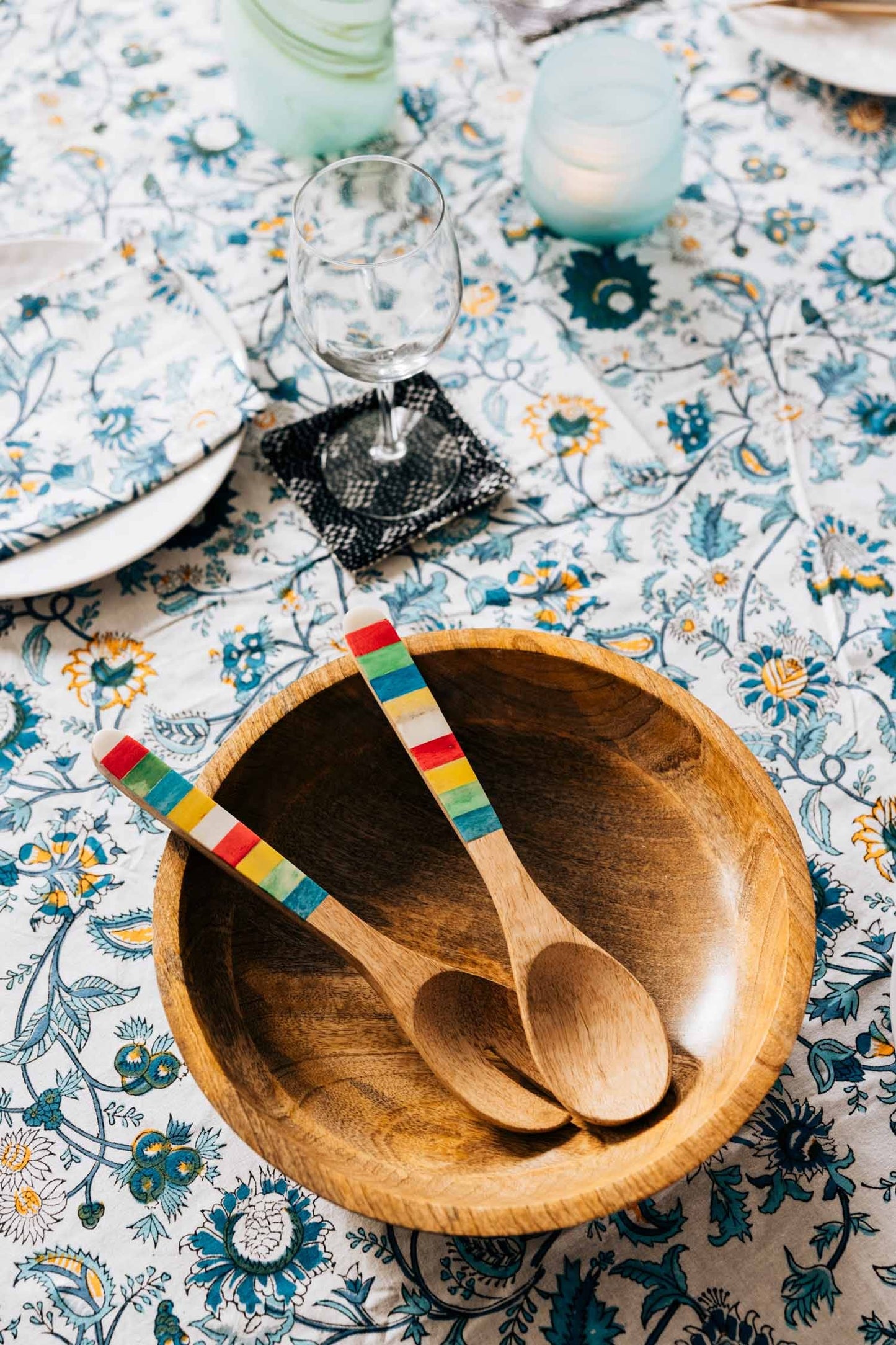 Salad servers s/2 bone inlay mango 11L brn/multi