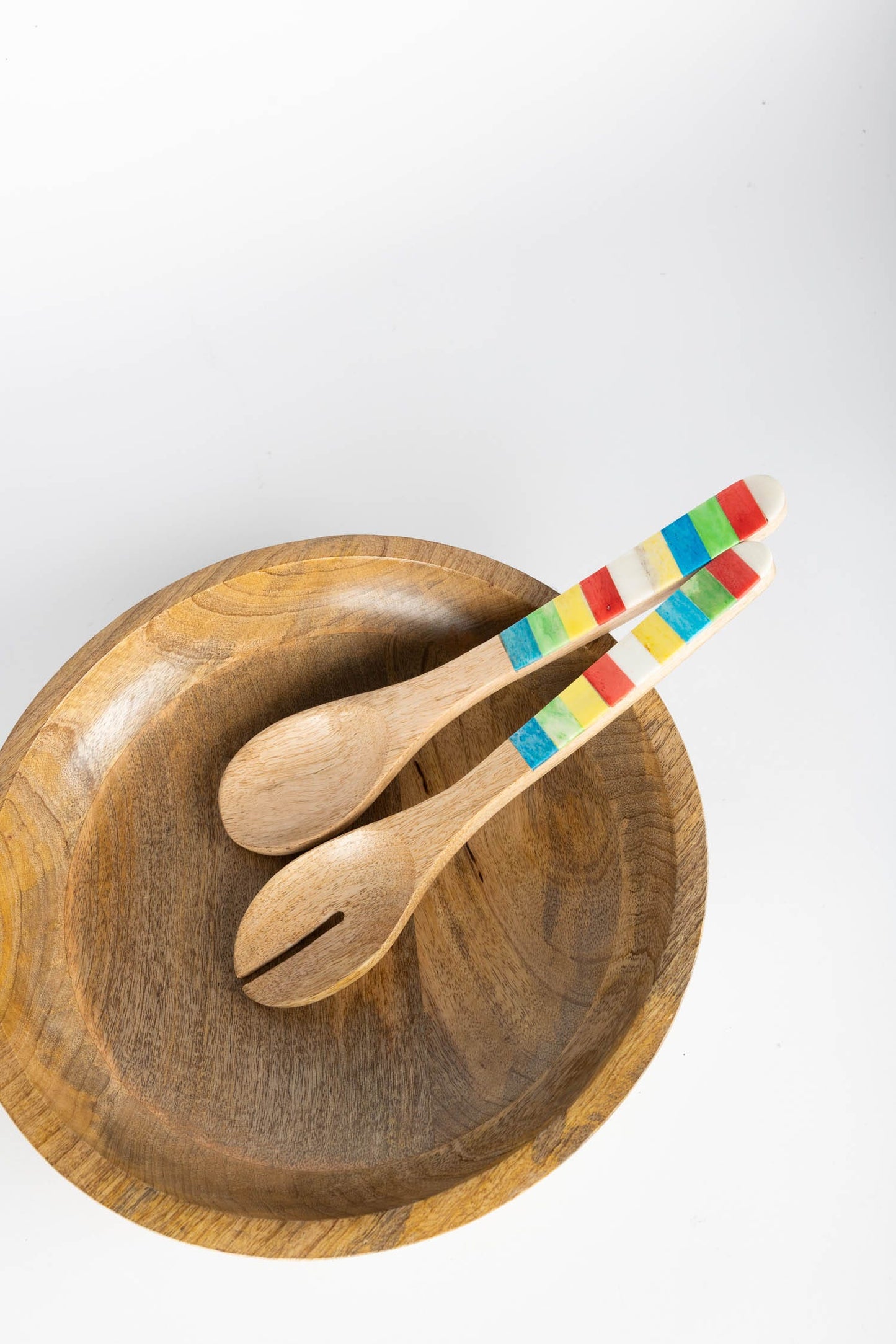 Salad servers s/2 bone inlay mango 11L brn/multi