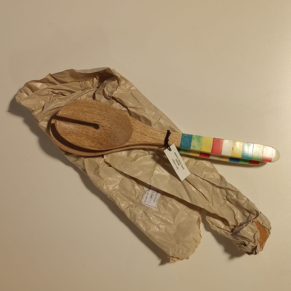 Salad servers s/2 bone inlay mango 11L brn/multi