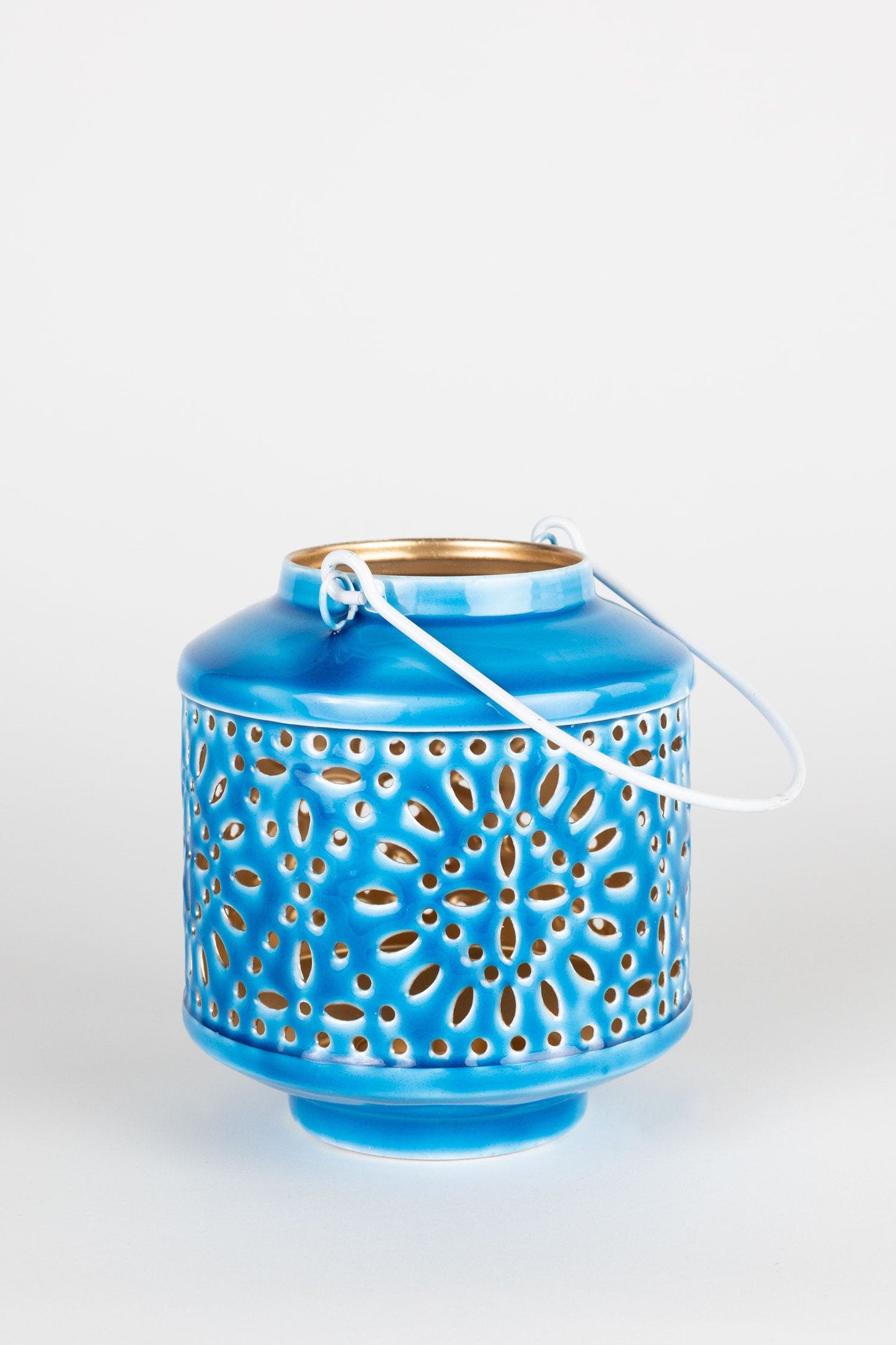 Candleholder hanging cut out iron 5Dx5.5H blue