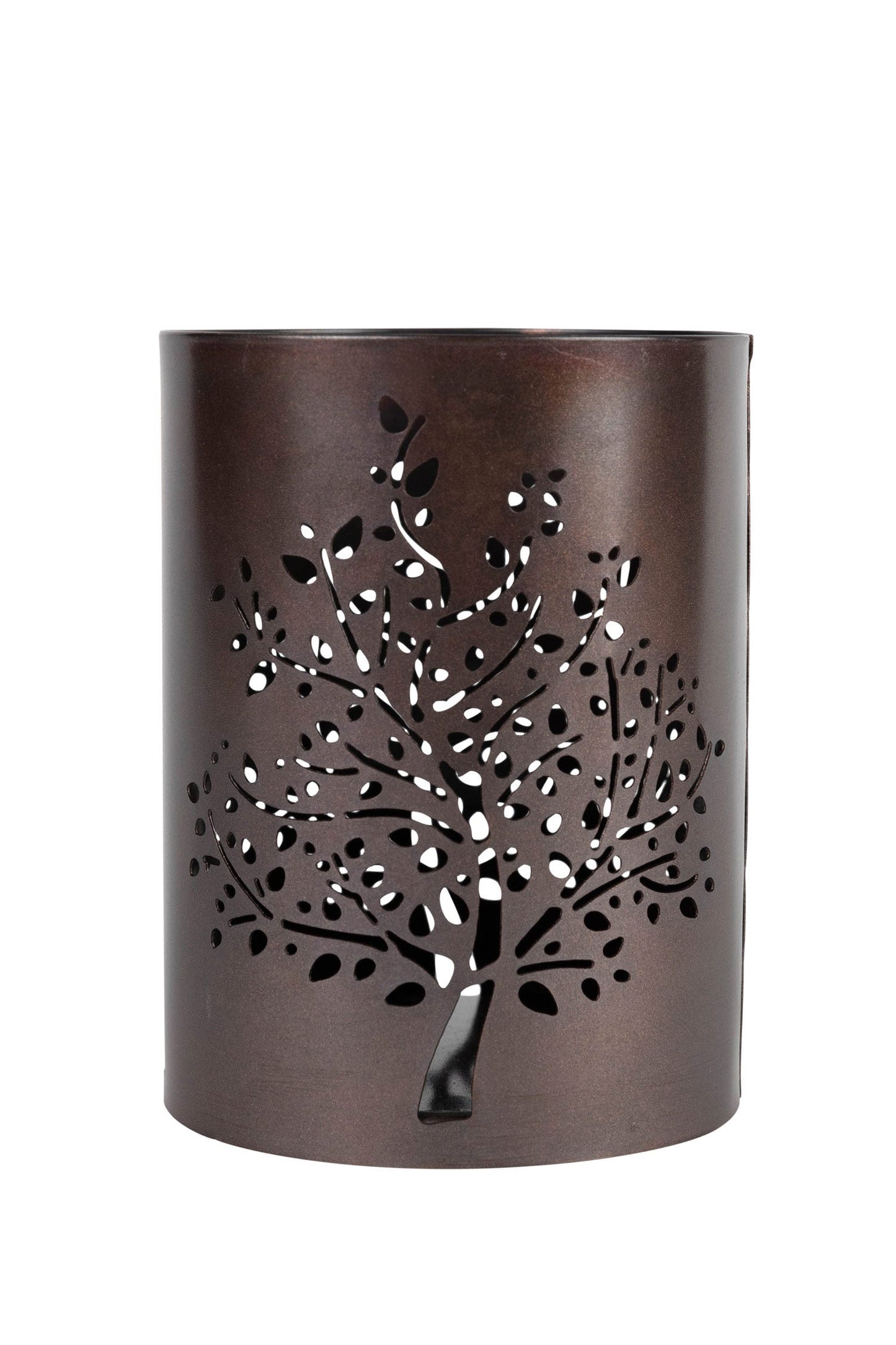 Candleholder autumn trees iron 3Dx5H antq copper