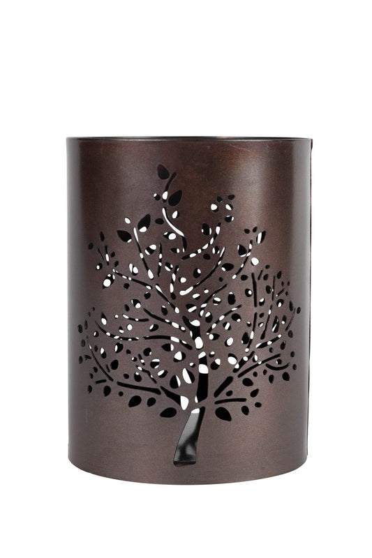 Candleholder autumn trees iron 3Dx5H antq copper