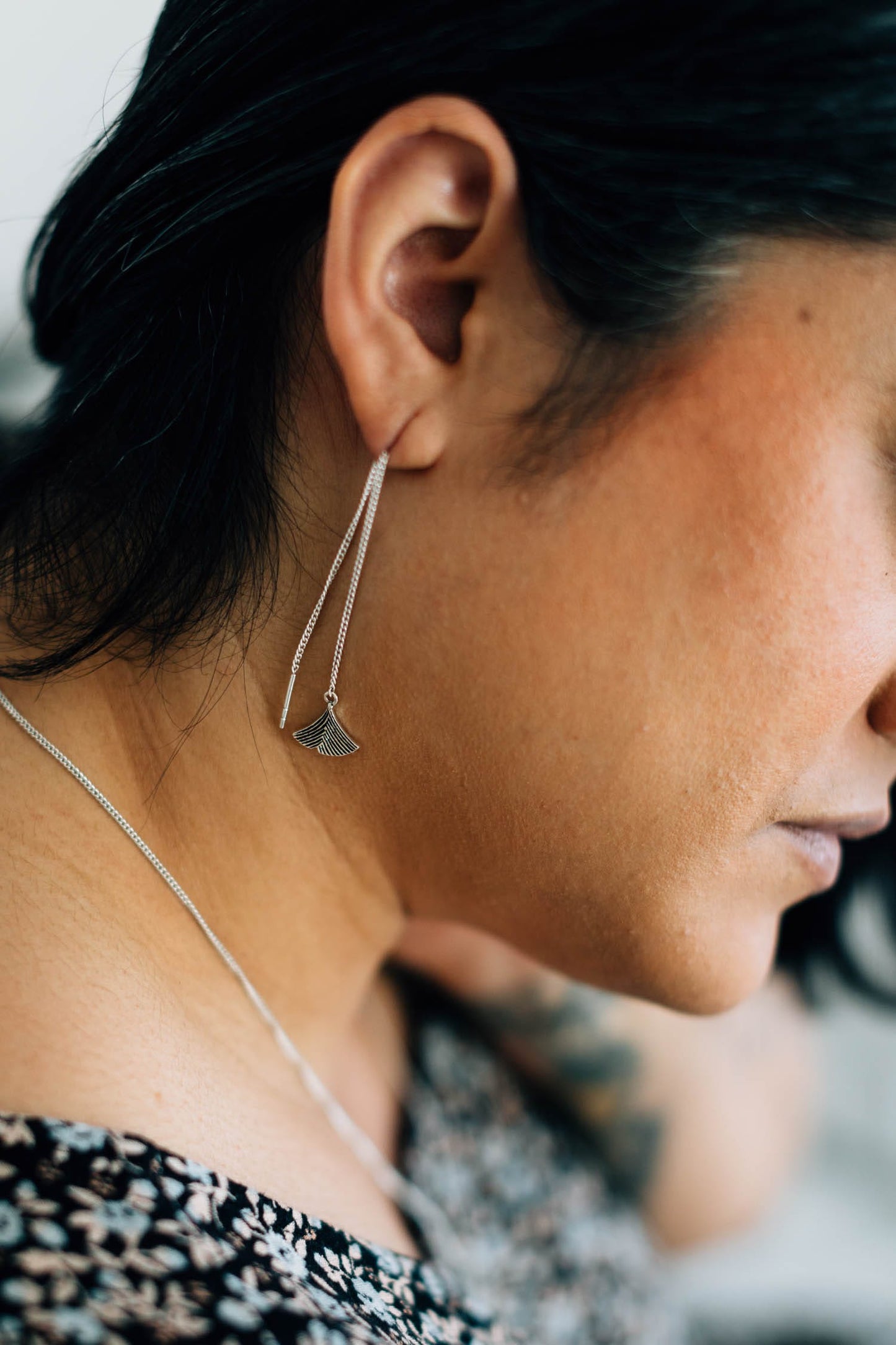 Earrings pull through ginkgo leaf strlg 4L silver