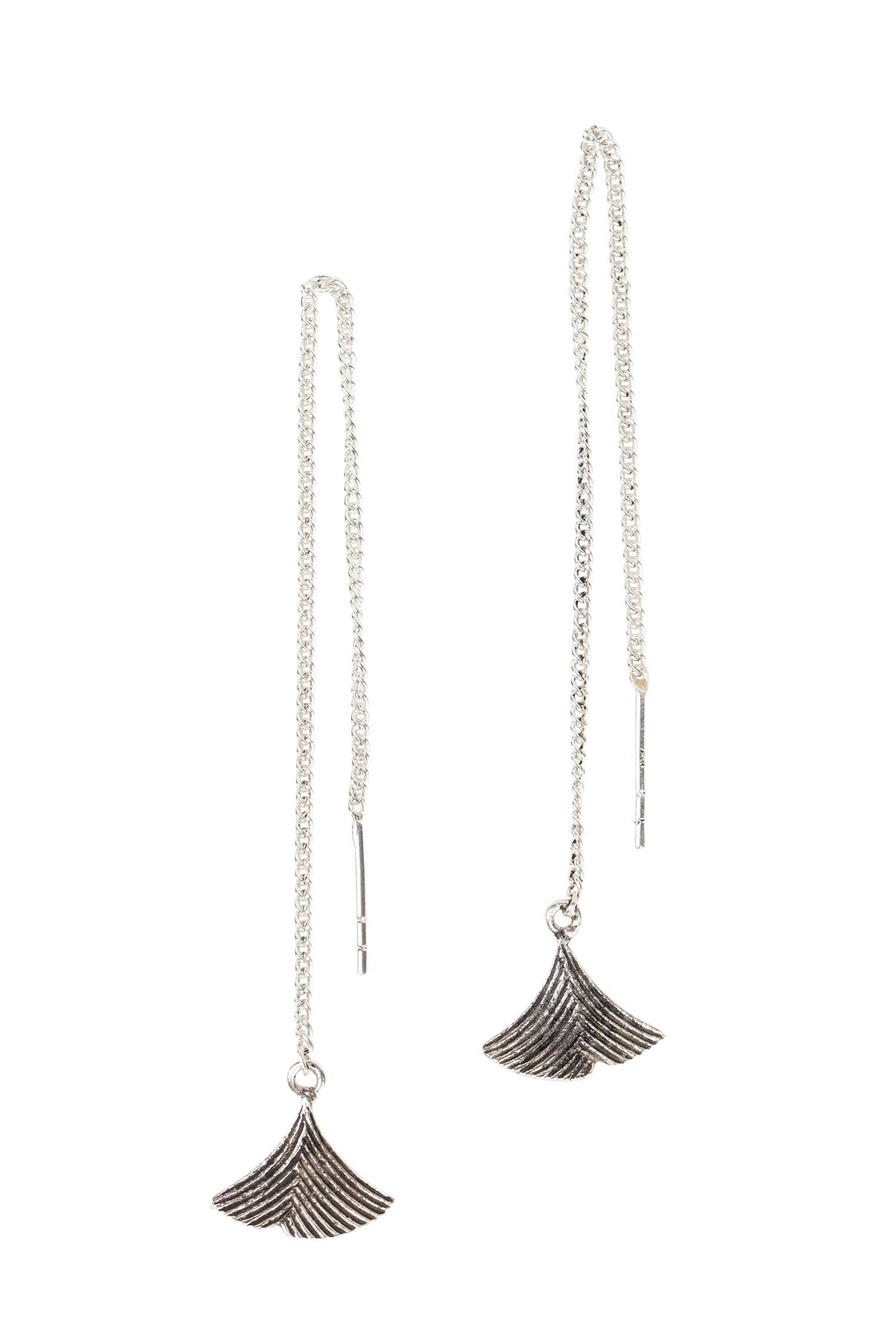 Earrings pull through ginkgo leaf strlg 4L silver