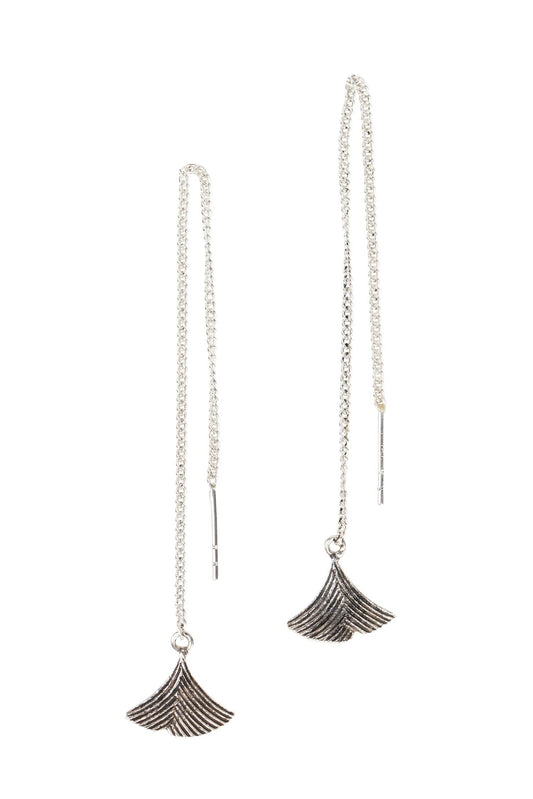 Earrings pull through ginkgo leaf strlg 4L silver