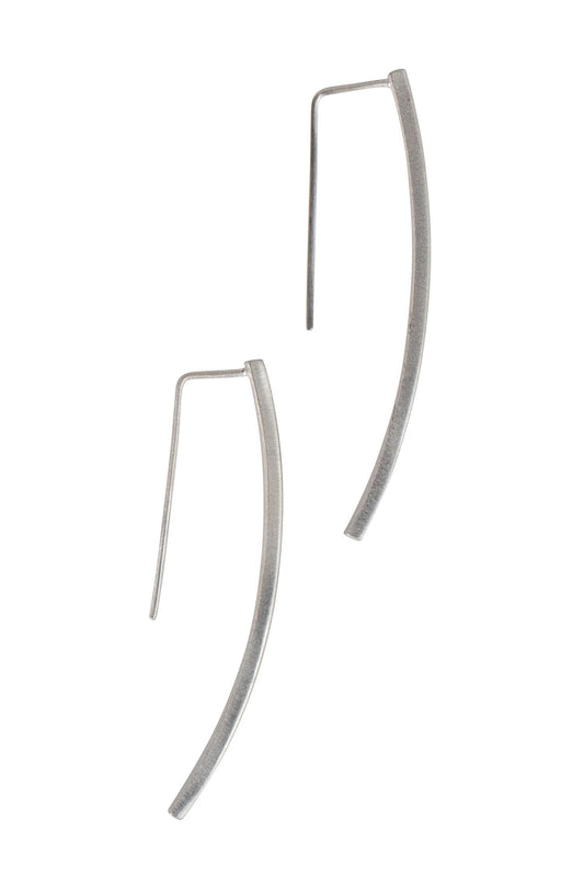 Earrings pull thru long curved bar brass 2L silver