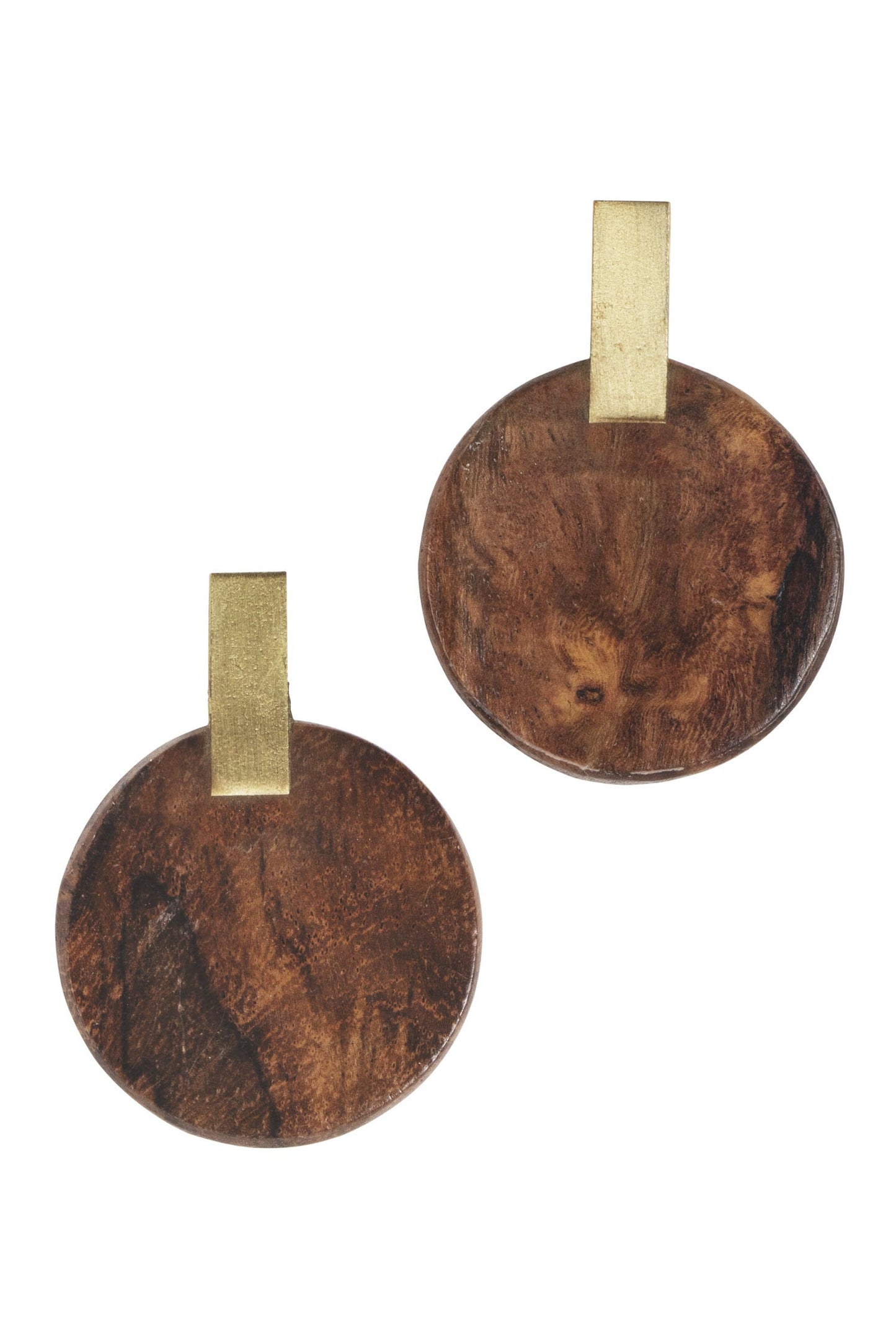 Earrings post disc/bar wood/brass 1.5L brn/brass