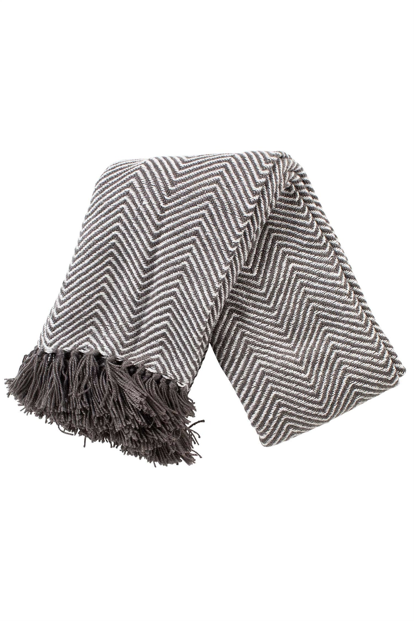 Throw zigzag w/fringes PET yarn 60X50 gray/cream