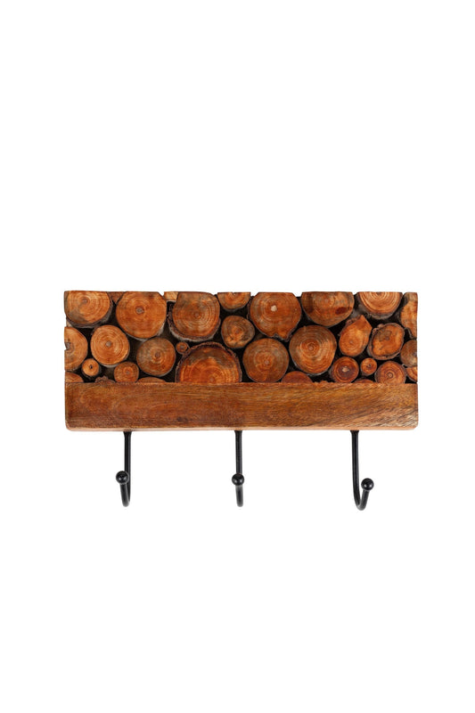 Hooks wood slice mango/poplar/iron 10.5Wx6.5H brn