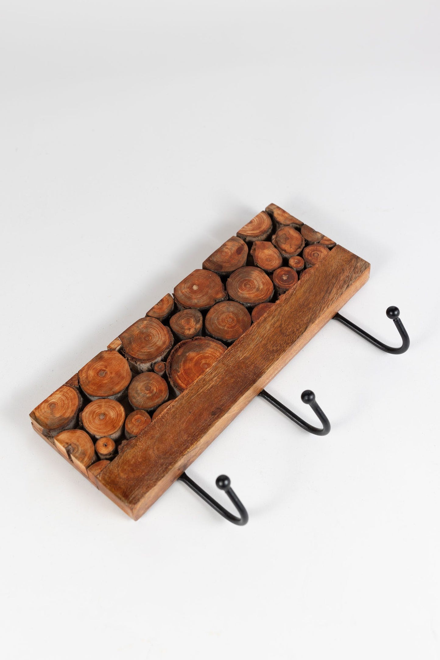Hooks wood slice mango/poplar/iron 10.5Wx6.5H brn