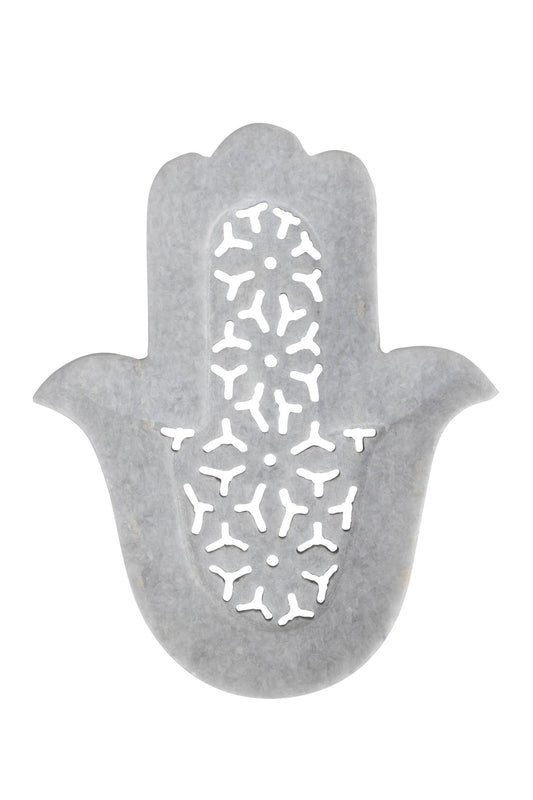 Soap dish hamsa hand alabaster 6Lx5W white/gray